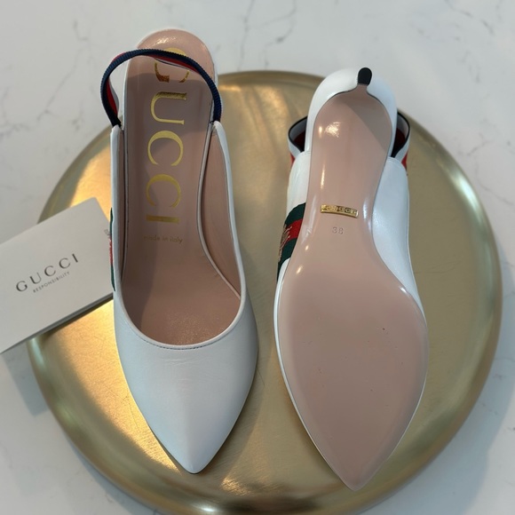 Gucci x Sylvie Web White Leather Heel - Picture 3 of 7